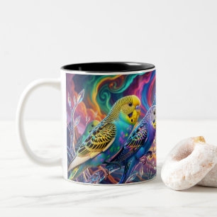 Levendige grasparkietenprint, waarde (semi-gloss) tweekleurige koffiemok
