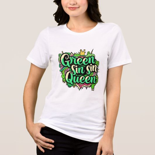 Levendige Green Sin Queen handgetekende typografie Tri-Blend Shirt (Voorkant)