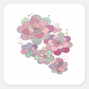 Levendige grijze FLORALE FANTASIE Stickerprint Vierkante Sticker