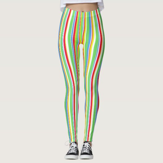 Levendige groen blauw rood geel gestreepte legging (Voorkant)