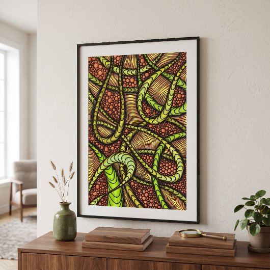 Levendige Groene Abstracte Maximalistische Organis Poster