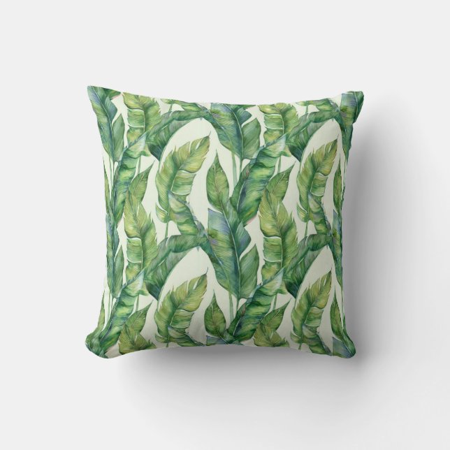 Levendige groene banaan verlaat Waterverf Kussen (Voorkant)