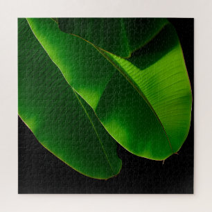 Levendige Groene Banaanblad Tropische Close-up Legpuzzel