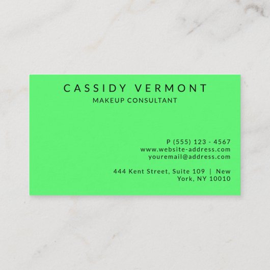 Levendige Groene Beauty Make-up Hair Consultant Visitekaartje (Achterkant)