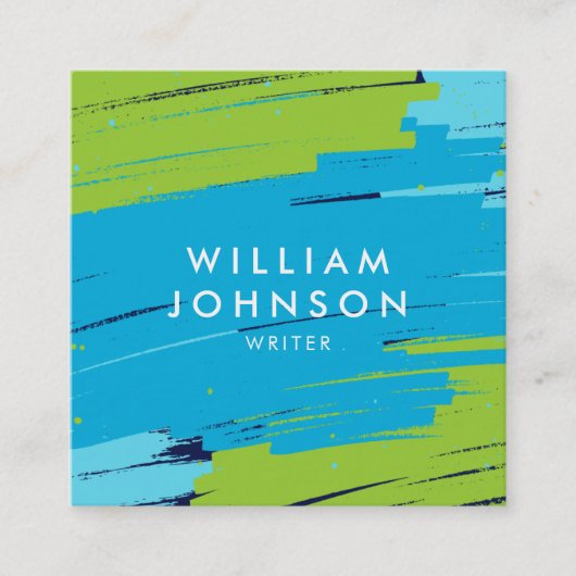 Levendige groene en blauwe, moderne strepen vierkante visitekaartje (Voorkant)