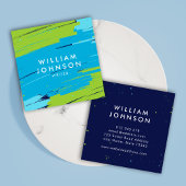 Levendige groene en blauwe, moderne strepen vierkante visitekaartje