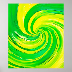Levendige groene en gele wervelkunst poster
