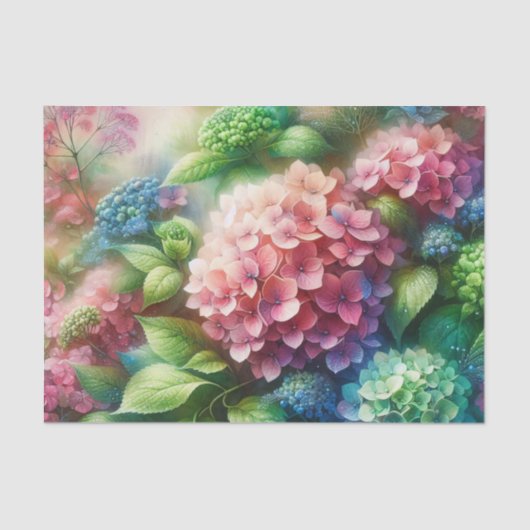 Levendige groene en roze Hydrangea Decoupage Tissuepapier (Voorkant)