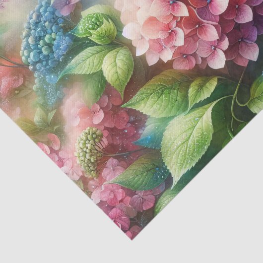 Levendige groene en roze Hydrangea Decoupage Tissuepapier (Detail)