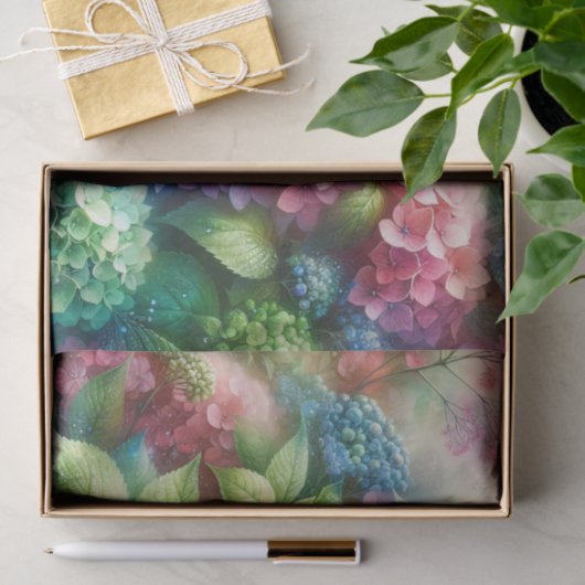 Levendige groene en roze Hydrangea Decoupage Tissuepapier (Geschenk)