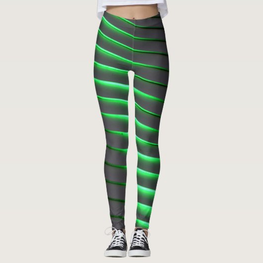 Levendige groene en zwarte strepen leggings (Voorkant)
