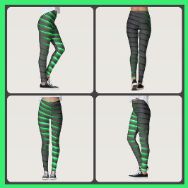 Levendige groene en zwarte strepen leggings