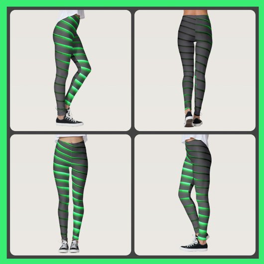 Levendige groene en zwarte strepen leggings