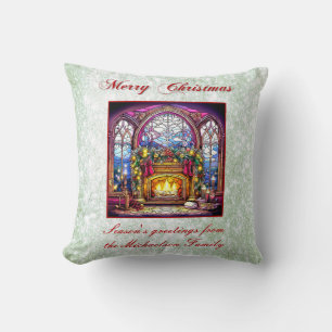 Levendige groene glitter Glas in lood gezellige op Kussen