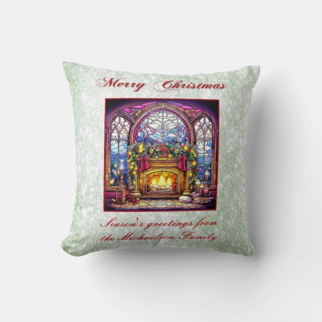 Levendige groene glitter Glas in lood gezellige op Kussen (Voorkant)