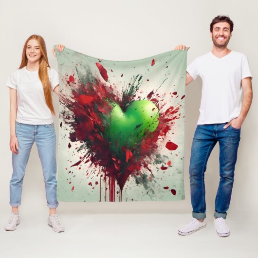 Levendige groene hart burst fleece deken (In situ)