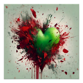 Levendige groene hart burst perfect poster