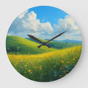 Levendige Groene Heuvels & Gele Bloemen Landschap Grote Klok