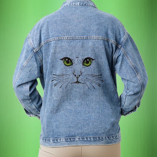 Levendige Groene Kat Ogen Neus Whiskers Minimalist Denim Jacket