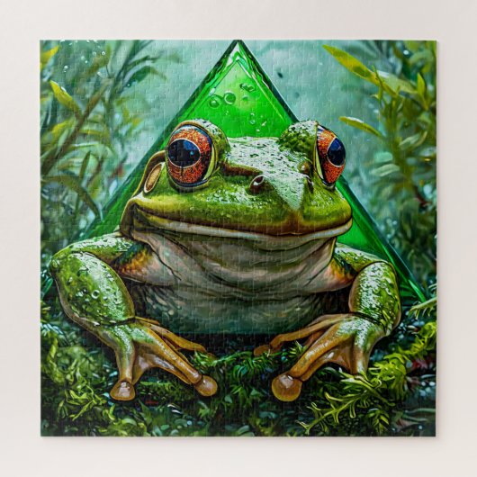 Levendige Groene Kikker Met Strikte Ogen Legpuzzel (Verticaal)