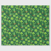 Levendige Groene Klaver Leprechaun Patroon Kunst Cadeaupapier (Vlak)