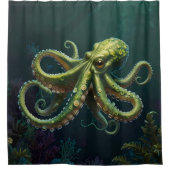 Levendige Groene Octopus Onderwater Zee Life badka Douchegordijn (Voorkant)