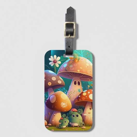 Levendige groene paddenstoelen bagagelabel (Voorkant (verticaal))