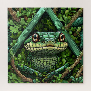 Levendige Groene Slang Tussen Dikke Bladeren Legpuzzel