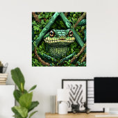 Levendige Groene Slang Tussen Dikke Bladeren Poster (Thuiskantoor)