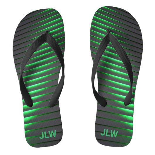 Levendige groene strepen en zwart teenslippers (Voetbed)