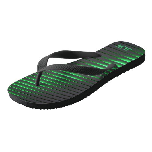 Levendige groene strepen en zwart teenslippers (Schuin)