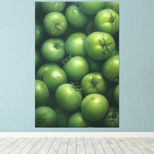 Levendige groene tomaat stilleven olieverfschilder canvas afdruk (Insitu (Houten vloer))
