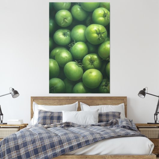 Levendige groene tomaat stilleven olieverfschilder canvas afdruk (Insitu (Slaapkamer))