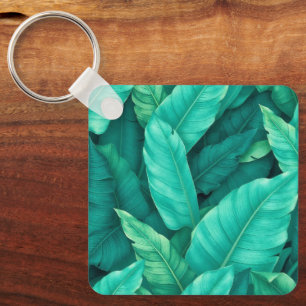 Levendige groene tropische bananenbladeren patroon sleutelhanger