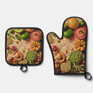 Levendige groenten ovenwant & pannenlap set