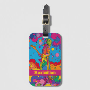 Levendige Groovy Psychedelic Rock Gitarist Kunst Bagagelabel