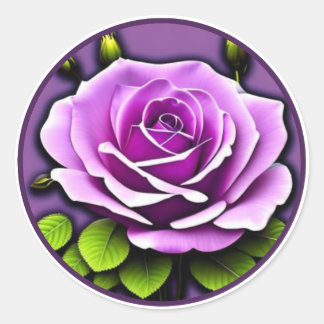 Levendige Grote Paarse Roos Bloem Illustratie Ronde Sticker