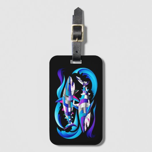 Levendige grote witte haai bagagelabel (Voorkant (verticaal))