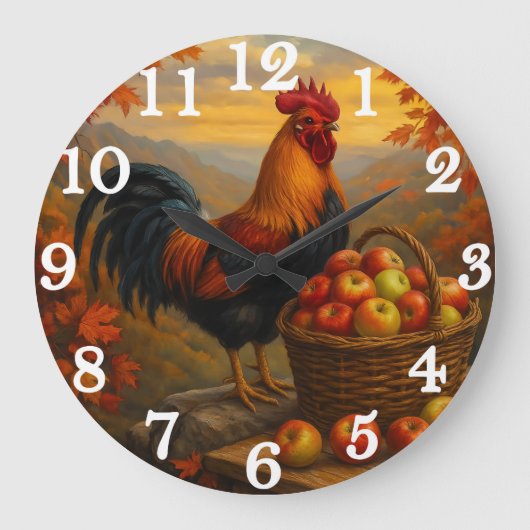 Levendige haan met appels boerenerf grote klok (Voorkant)