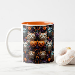 Levendige Halloween Cat Patronen Kleurrijke Spooky Tweekleurige Koffiemok