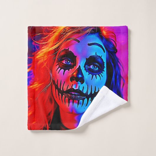 Levendige Halloween make-up kunst Bad Handdoek (Wasdoekje)