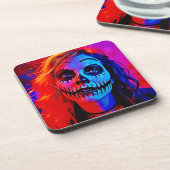 Levendige Halloween make-up kunst Bier Onderzetter (Linkerzijde)