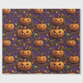 Levendige Halloween-thema Pompoen in Paarse / Groe Cadeaupapier (Vlak)
