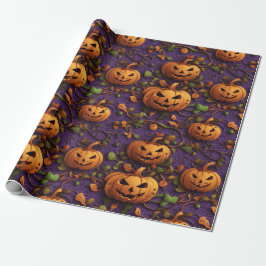Levendige Halloween-thema Pompoen in Paarse / Groe Cadeaupapier
