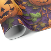 Levendige Halloween-thema Pompoen in Paarse / Groe Cadeaupapier (Rol Hoek)