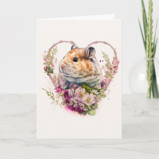 Levendige hamster met roze bloemen Valentijnsdag Feestdagen Kaart (Voorkant)