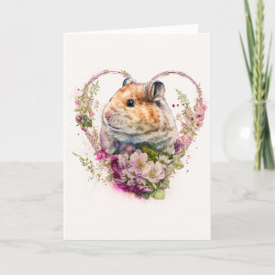 Levendige hamster met roze bloemen Valentijnsdag Feestdagen Kaart