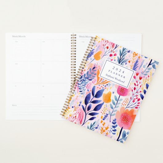 Levendige Hand geschilderd Botanisch Blauw Monogra Planner (Display)