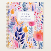Levendige Hand geschilderd Botanisch Blauw Monogra Planner (Voorkant)