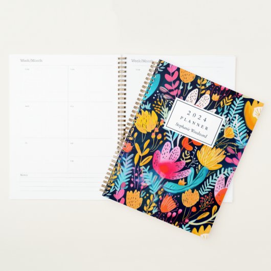 Levendige Hand geschilderd Floral Turquoise Monogr Planner (Display)